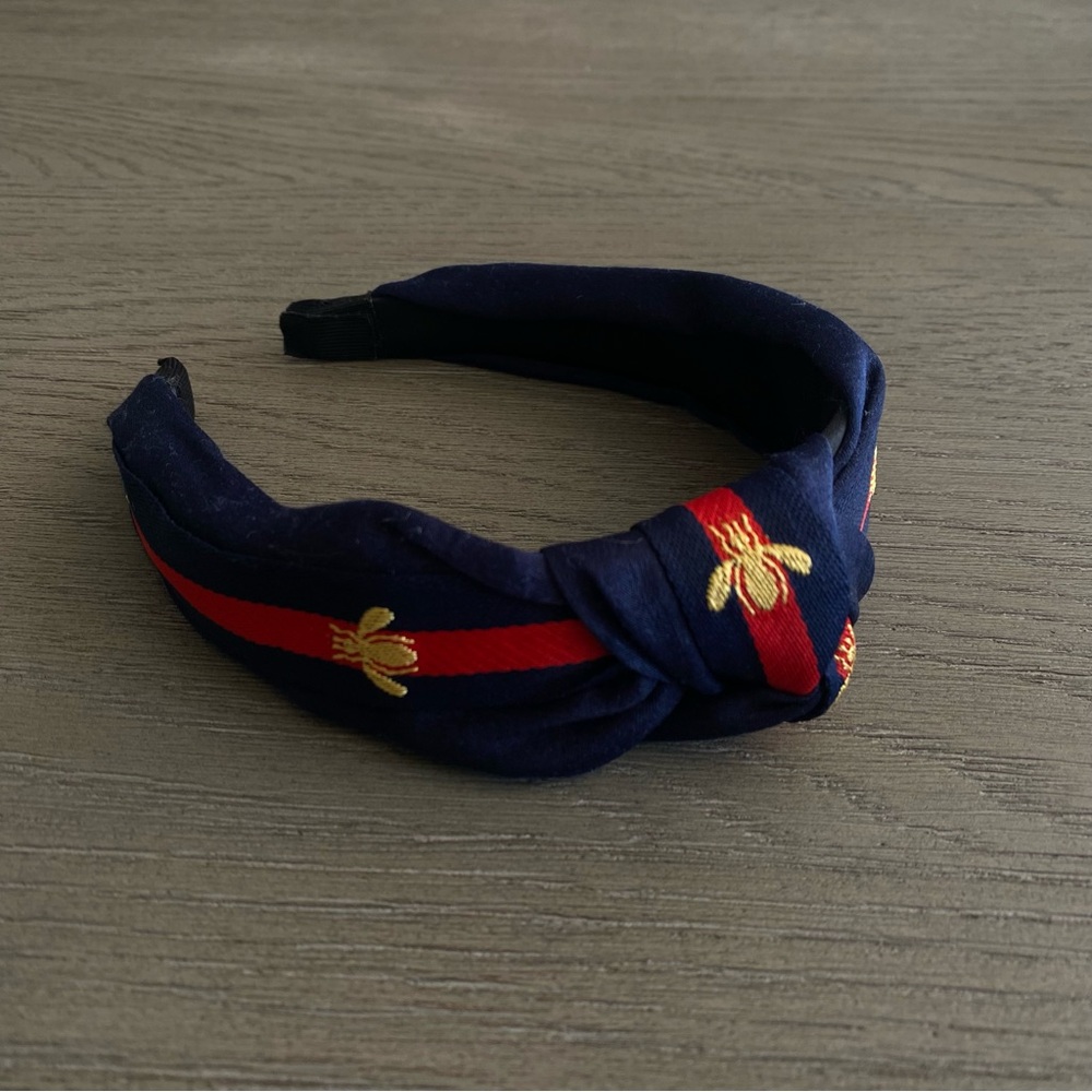 Navy Blue and Red Bee Headband